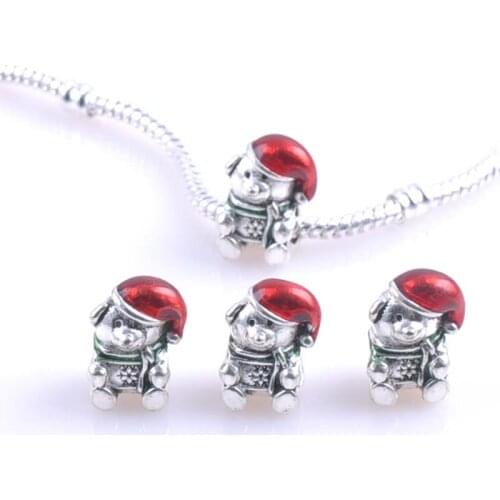 10Pcs 15x11MM Silver Christmas bear Spacers Beads Fit Charms Bracelets Jewelry Handmade DIY extanpaa flfaocma DK-044
