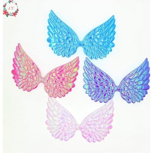 100pcs/lot 10cm Large AB Iridescent Angel Wing Appliques Double Sided Glitter Fabric Wings Cut Outs Scrapbook Party Decor