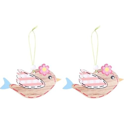 2 Pcs Wooden Easter Pendant, Little Bird Crafts Hanging Ornaments Hang Tags Pendant for Home Wall Door Decorations