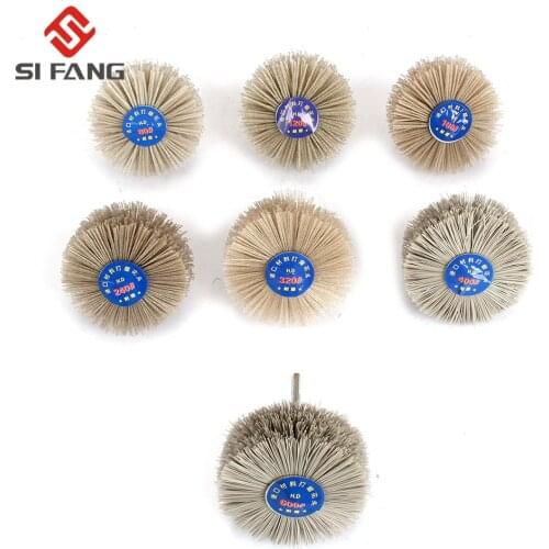 4 pieces 85mm Drill Abrasive Wire Grinding Wheel Nylon Bristle Polishing Brush for Wood Furniture Mahogany Finish 80-600Grit