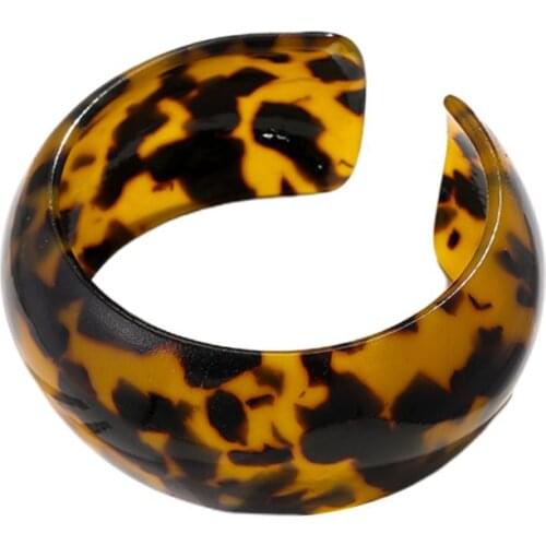 667E Fashion Leopard Bangle Acetate Plate Opening Wide Cuff Bracelet Women Jewelry
