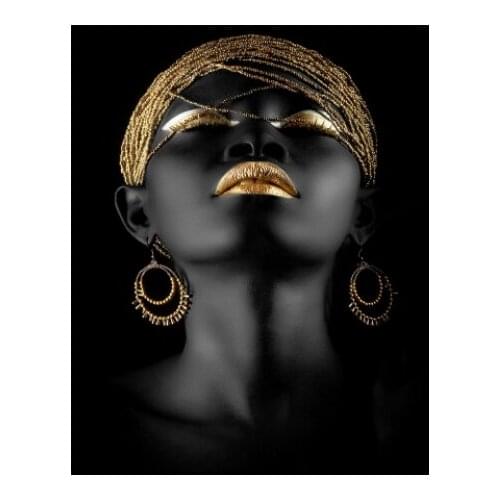 African Art Black and Gold Woman Oil Painting on Canvas Cuadros Posters and Prints Wall Art Picture for Living Room