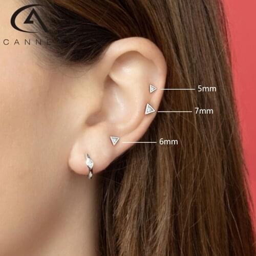 CANNER 3PC/set INS Small Cartilage Stud Earring for Women 925 Silver Minimalism Zirconia Conch Piercing Earring Jewelry 5/6/7MM