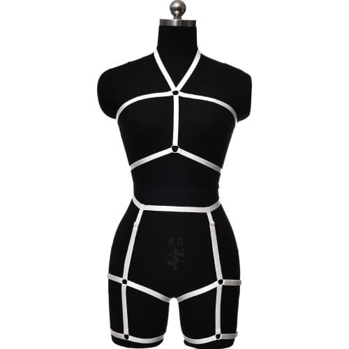 Hollow Bondage Stockings Leg Harness Garter Set Women Underwear Bra Rave Elastic Belt Crop Top Body Harness Cage