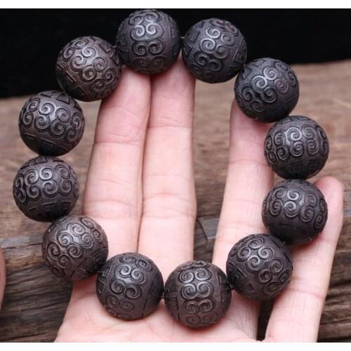 Natural Ebony Bracelet, Key Pattern Beads, Auspicious Cloud Beads, Prayer Beads, Lucky Decorations,Classic Carved Bracelets