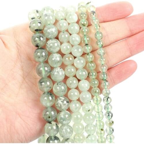 Natural Stone Beads Prehnite Round Loose Beads for Jewelry Making Needlework Bracelet DIY 4-12 MM