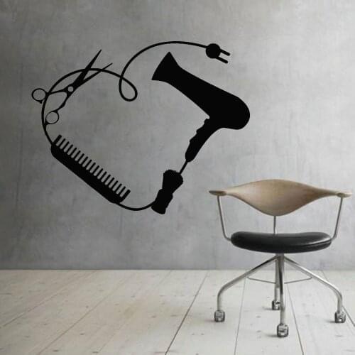 Hair Dryer Comb Scissors Barber Tools Accessories Wall Decal Art Stickers Beauty Hair Salon Vinyl Decor Posters Sticker A360