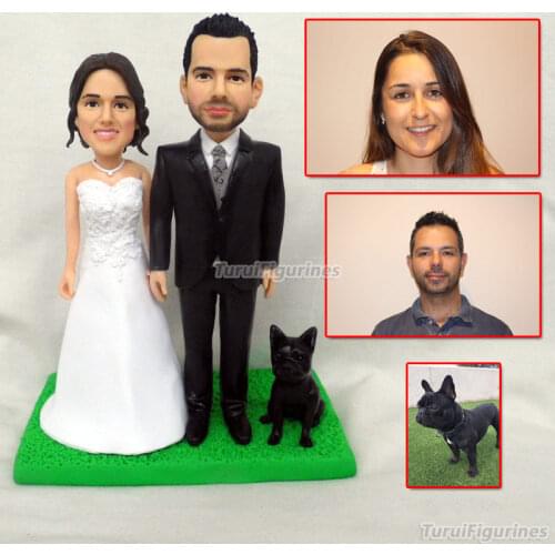 Custom wedding cake topper with dog people face figurine head sculpt handmade miniature doll of human face bobblehead mini statu