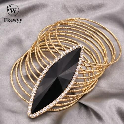 Fkewy Luxury Designer Bracelets For Women Charm Black Gem Jewelry Bohemia Accessories Circl Cuff Bracelet Gem Vintage Jewellery