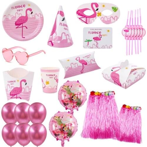 Hawaiian Party Flamingo Festival Party Set Birthday Decoration Cutlery Set Paper Tray Cup Flamingo Theme Party Supplies