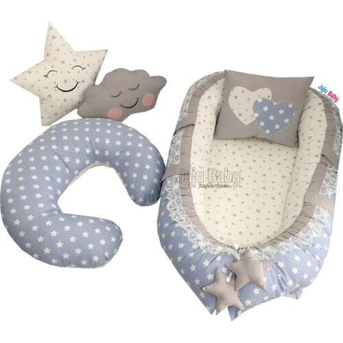 Jaju Baby Handmade, Blue Star Babynest v Breastfeeding Pillow Set of 5