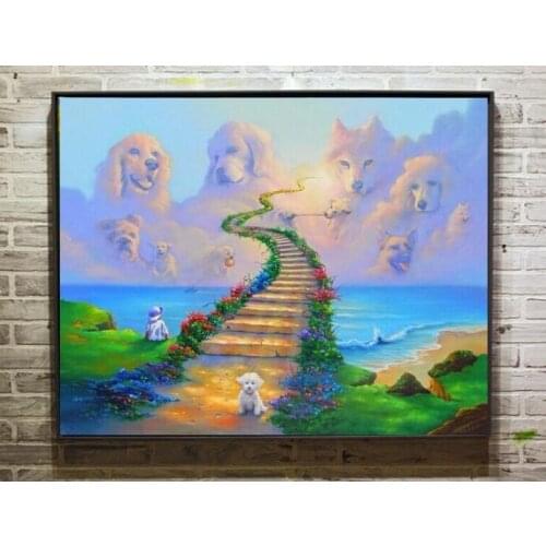 Handpainted Oil Painting on Canvas, "All Dogs Go To Heaven",Abstract Animals Painting by Handmade for home wall decoration