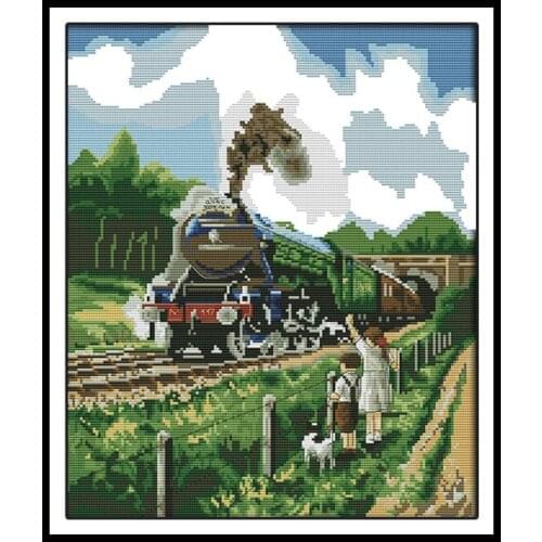 Running Train Paintings Cross Stitch Kits Printed Fabric Embroidery Kit 14CT 11CT Counted Canvas Needlework Diy Cross Stitch Set