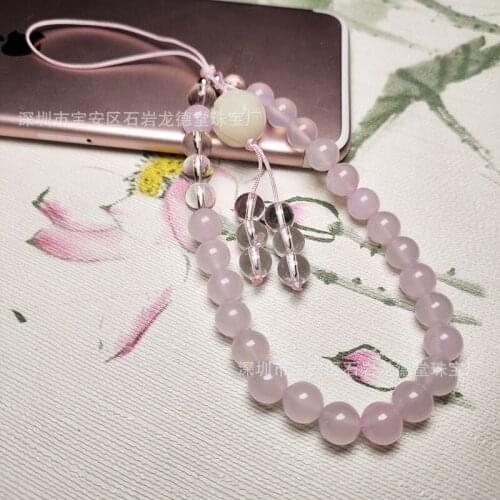 Chinese stylePink agate mobile phone chain agate retro art short mobile phone lanyard piece detachable mobile phone charm
