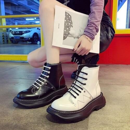 British Style Lace-up Thick-soled Short Boots High-top Boots Net Red Same Paragraph Martin Boots Womens Motorcycle Boots Casual