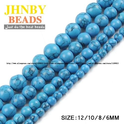 JHNBY Blue Synthetic Natural Stone Round Loose beads ball 6/8/10/12MM for Jewelry bracelets making DIY accessories wholesale