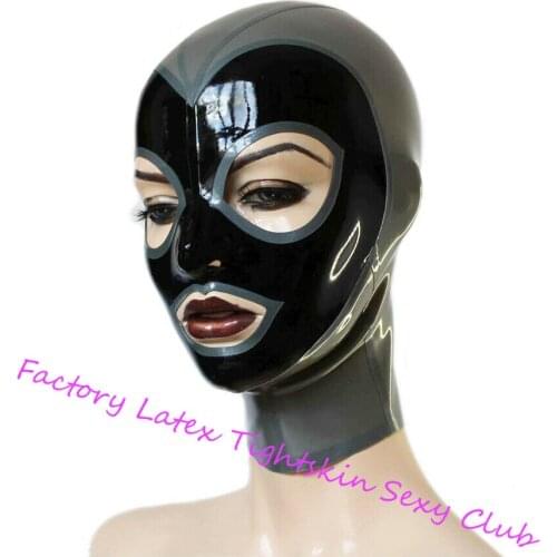 Latex Hood Open Mouth and Eyes for Catsuit Handmade Rubber Mask Club Wear Halloween Accessories Costumes for Women