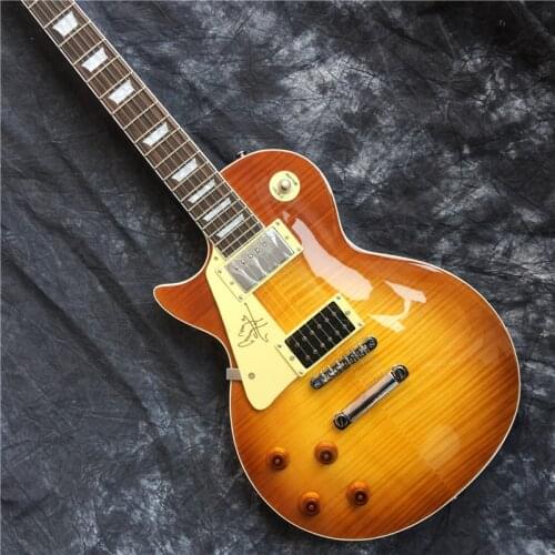 Hot selling standard electric guitar, left-handed lp guitar, high quality striped tiger maple, mahogany neck wood. free shipping