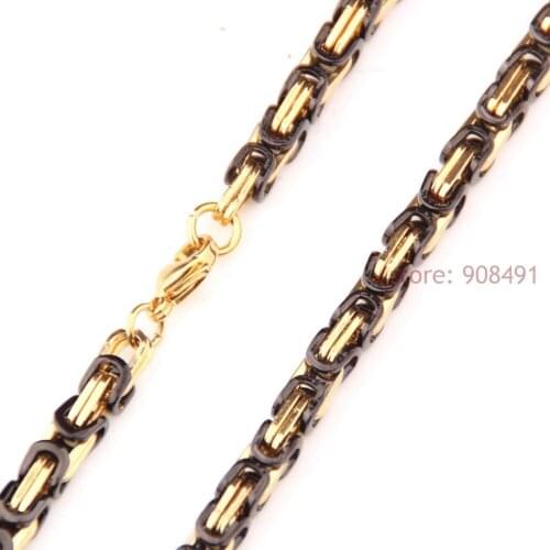 Mens New Fashion Rock Roll Gold Black Stainless Steel 6mm Byzantine Necklace or Bracelet Chain 7in-40in