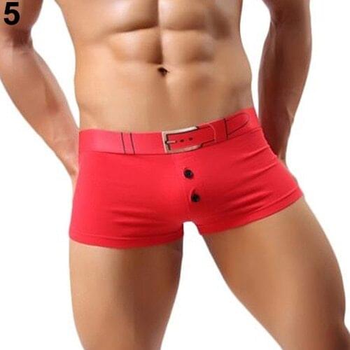Mens Sexy Bulge Pouch Cotton Boxers Breathable Button Fly Belt Print Underpants New Arrival