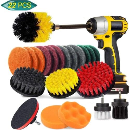 22PCs Electric Drill Brush Set, Scrub Pads & Sponge, Power Scrubber Brush Cleaning Kit with Scrub Pads & Drill bit Extender