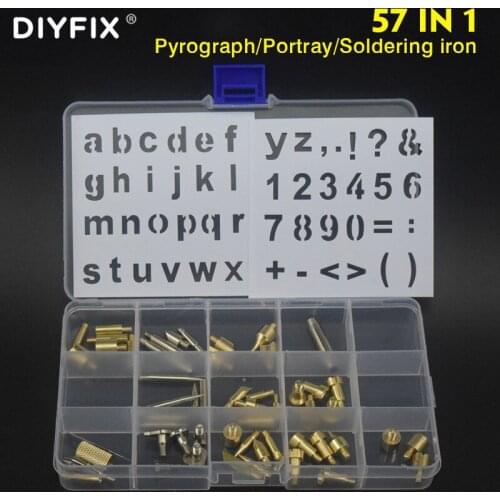 DIYFIX 57 Pcs Pyography Iron Head Sets Caving Engraving Brushes Delicated Lettering Electric Plating Sets with Storage Box