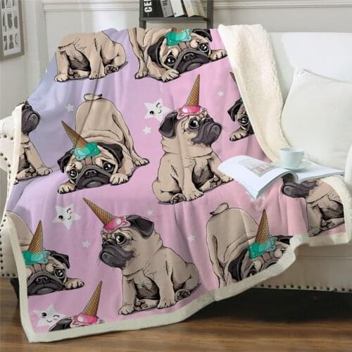 BeddingOutlet Hippie Pug Sherpa Blanket on Bed Animal Cartoon Dog Plush Throw Blanket Bedspread Christmas Bulldog Sofa Cover
