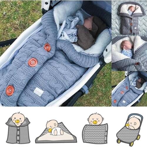 Warm Baby Blanket Knitted Newborn Swaddle Wrap Soft InfantSleeping Bag Footmuff Cotton Envelope For Stroller Accessories Blanket