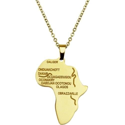 Africa Map Pendant Necklace Women Men Silver Color/Gold Color Ethiopian Jewelry Wholesale African Map Hiphop