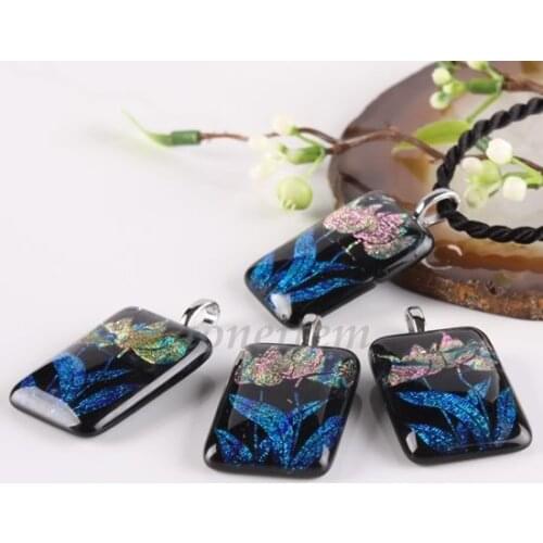 Colored Foil Glass Flower Pendant Women Necklace Charms For Jewelry Making Diy Necklace Accessories