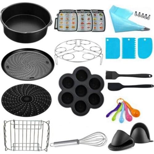 9In Inch Air Fryer Accessories Perforated Pizza Pan With Silicone Inner Liner And Decorating Nozzle For 5QT-8QT Fryer