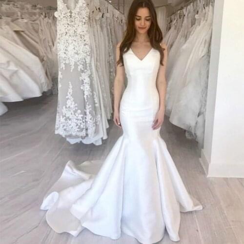 Simple Wedding Dresses 2020 V-neck Sleeveless Mermaid Lace up Back Bride Dress Wedding Gowns robe de mariee vestido de noiva