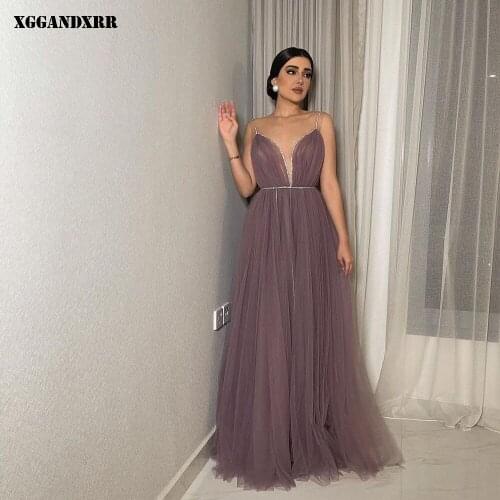 On Sale A-Line Prom Dress 2022 Tulle Draped Long Skirt Purple Sleeveless Evening Dress Custom Made