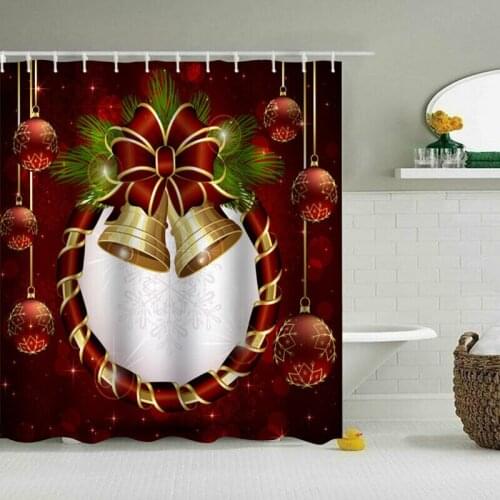 Christmas Waterproof Bathroom Shower Curtain 4PCS Bath Mat Set Toilet Seat Cover