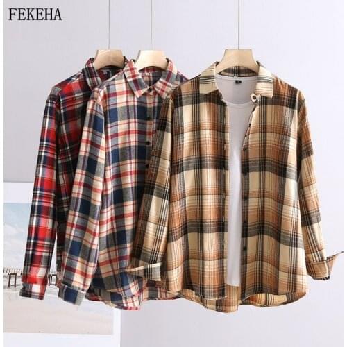 Autumn Plaid Shirts Women Blouses Long Sleeve Loose Lady Tops Female Clothes Outwear