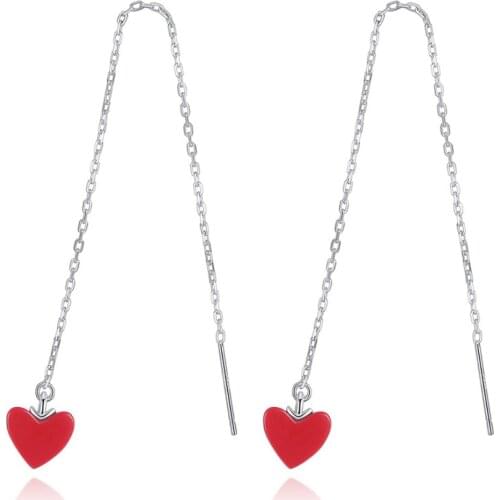 S925 Sterling Silver Earrings Long Tassel Earrings Red Peach Heart Pendant hypoallergenic earrings