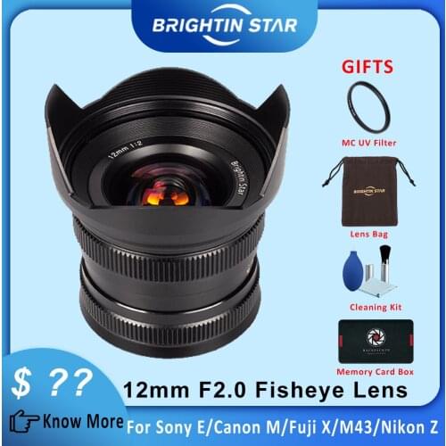Brightin Star 12mm-F2.0 Wide-angle fixed focus Lens For Canon EF-M Sony E a6000 a6500 Fuji FX XT2 XA3 M4/3 EM10II GF10 EM5 LENS