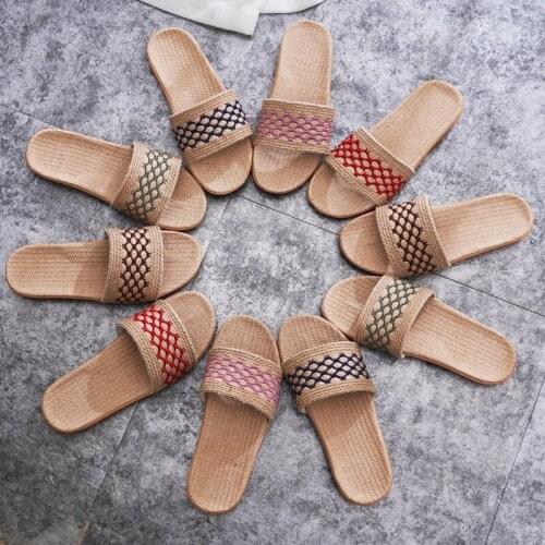 Women Home Slippers Spring Summer Unisex Bedroom Shoes Ladies Flax Flip Flops Couple Indoor Floor Linen Sandals Female Slides