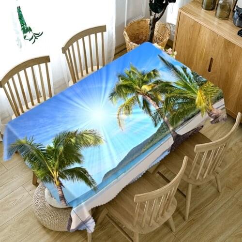 3D Seascape Beach Coconut Tree Pattern Tablecloth Dustproof Thicken Cotton Rectangular/Round Table Cloth for Wedding Party