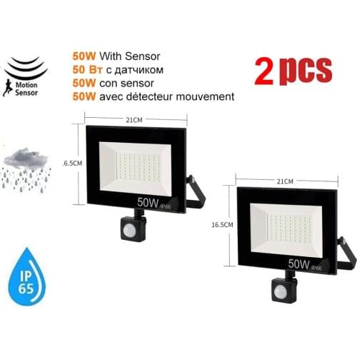 2 pcs 220V 10-100W LED FloodLight Spotlight Exterior Street wall reflector LED Rechargeable Garden light PIR Motion Sensor Lawn