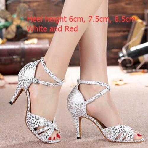Ladies Popular White Silver Standard Ballroom Dancing Shoes High Heels Summer Sandals For Womens Tango Salsa Latin Dance Shoes