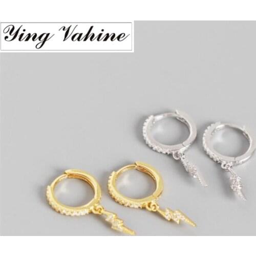 Ying Vahine 100% 925 Sterling Silver Zircons Lightning Pendant Stud Earrings for Women