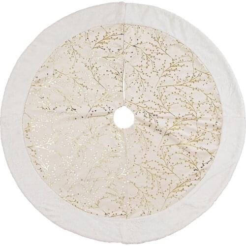 Christmas Tree Skirt - 48 inch Flower Branch Pattern Bronzing Tree Skirt for Christmas Decoration Indoor Outdoor