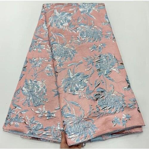 Latest 5 Yards African Jacquard Lace Cloth Brocade Fabrics Party Tissu High Quality Nigerian Material For Sewing Dress PJZ2