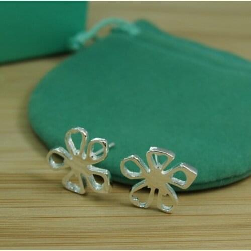 BABYLLNT 925 Silver Flowers Stud Earrings For Woman Wedding Engagement Fashion Party Charm Jewelry Gift
