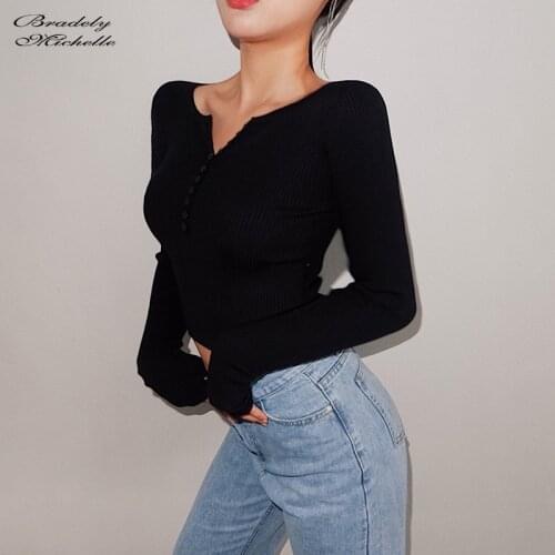 BRADELY MICHELLE 2019 Autumn Winter cardigans women slim V-neck long sleeve knitted pure color sweater ladies tops