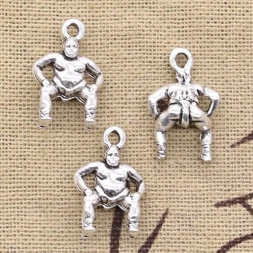 12pcs Charms Japanese Sumo Wrestler Fatty 20x13mm Antique Bronze Silver Color Pendants Making DIY Handmade Tibetan Jewelry