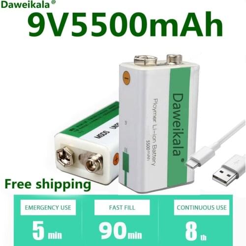 2021 new USB cycle charging battery 9V 5500mAH is suitable for camera and other series of electronic products+USB charging cable