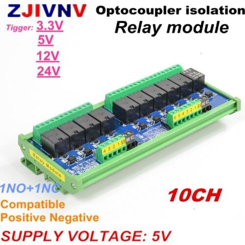 DC 5V 10 channels Optocoupler isolation Relay Interface Module tigger voltage 3.3V 5V 12v 24V PLC Signal Amplification Board