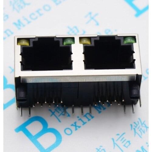 50PCS/Lot 1*2 network interface RJ45 socket with lampfemale 56/8P8C cable socket Tape screened